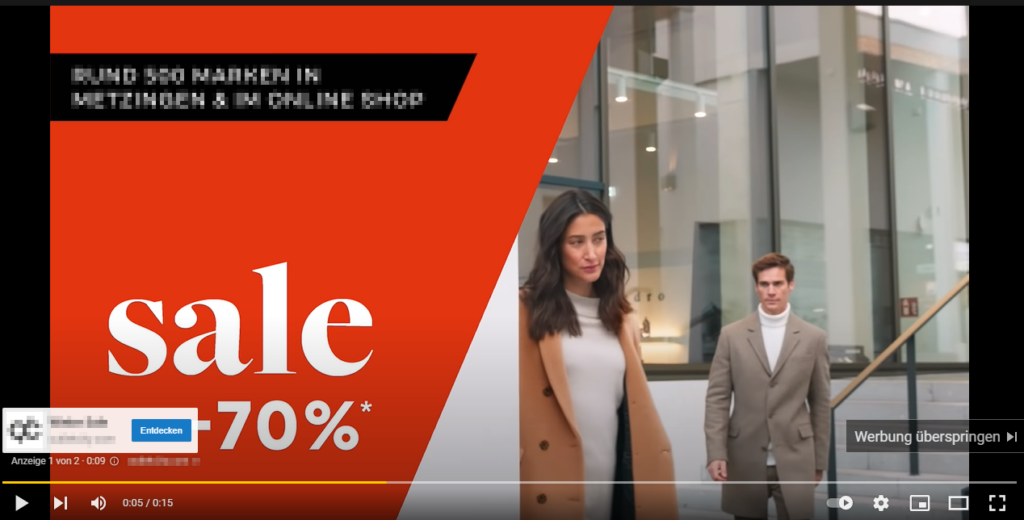 Google Ads Youtube Anzeigen - Quelle: www.google.de / Anzeige von outletcity.com